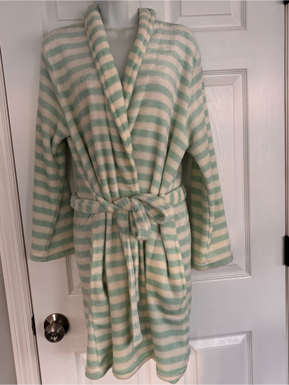 Capelli of New York Mint and Cream Striped Plush Robe